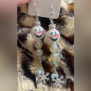 Snowman Beaded Earrings with Silver Snowflake Charms